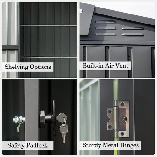 Outdoor Storage Shed 10'x 8, Metal Garden Shed For Bike, Trash Can, Tools, Galvanized Steel Outdoor Storage Cabinet With Lockable Door For Backyard, Patio, Lawn 10x8ft, Dark Gray