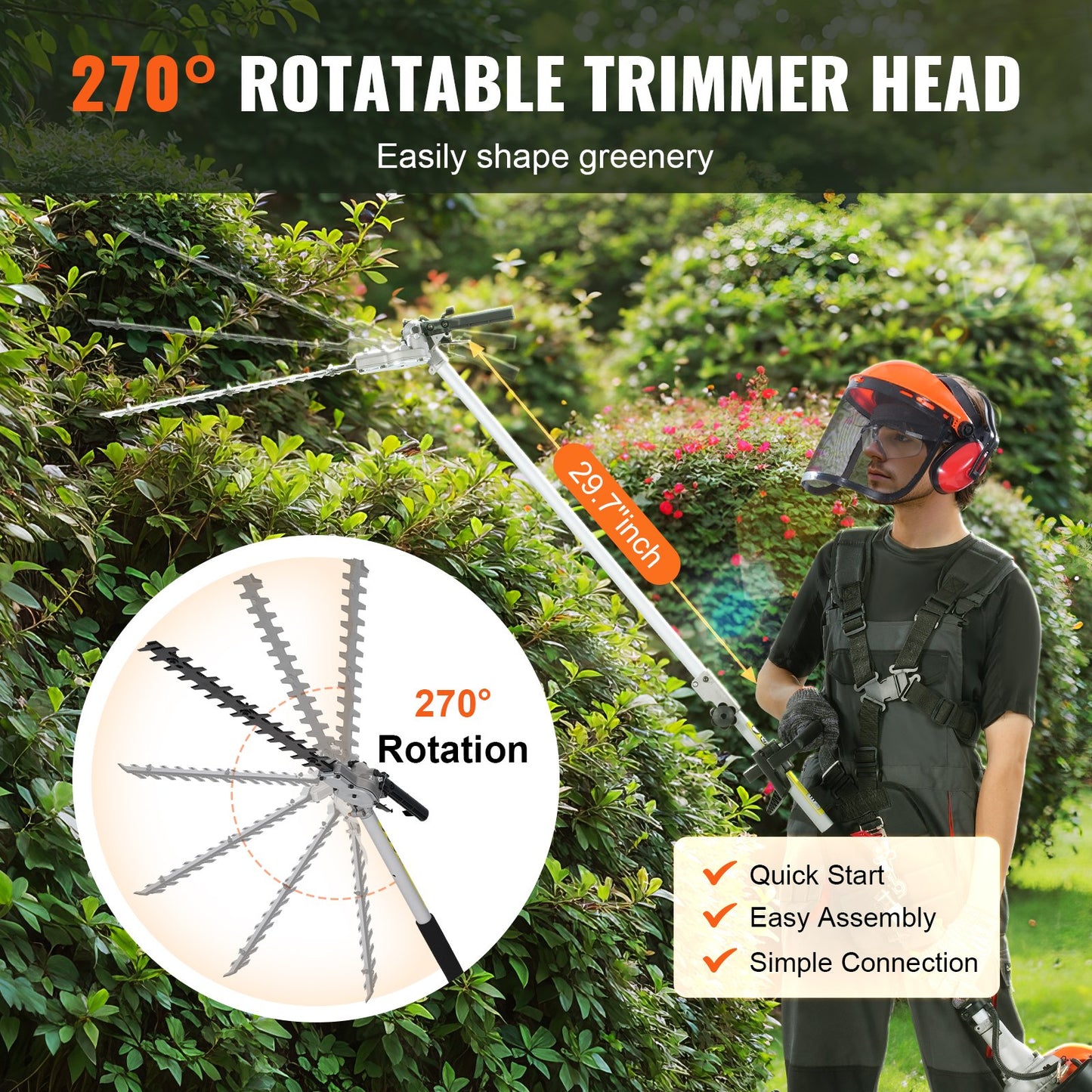 VEVOR 6-in-1 Multi-Functional Trimming Tool Set, Gas Hedge Trimmer 33CC Weed Eater Bush Trimmer Chainsaw