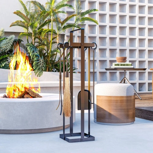 Outsunny Fireplace Tools Set Indoor Outdoor 5 Piece Heavy Duty Metal Fireplace Accessories Set With Brush Broom, Poker, Shovel, Tongs And Stand For Chimney, Black  On-Site