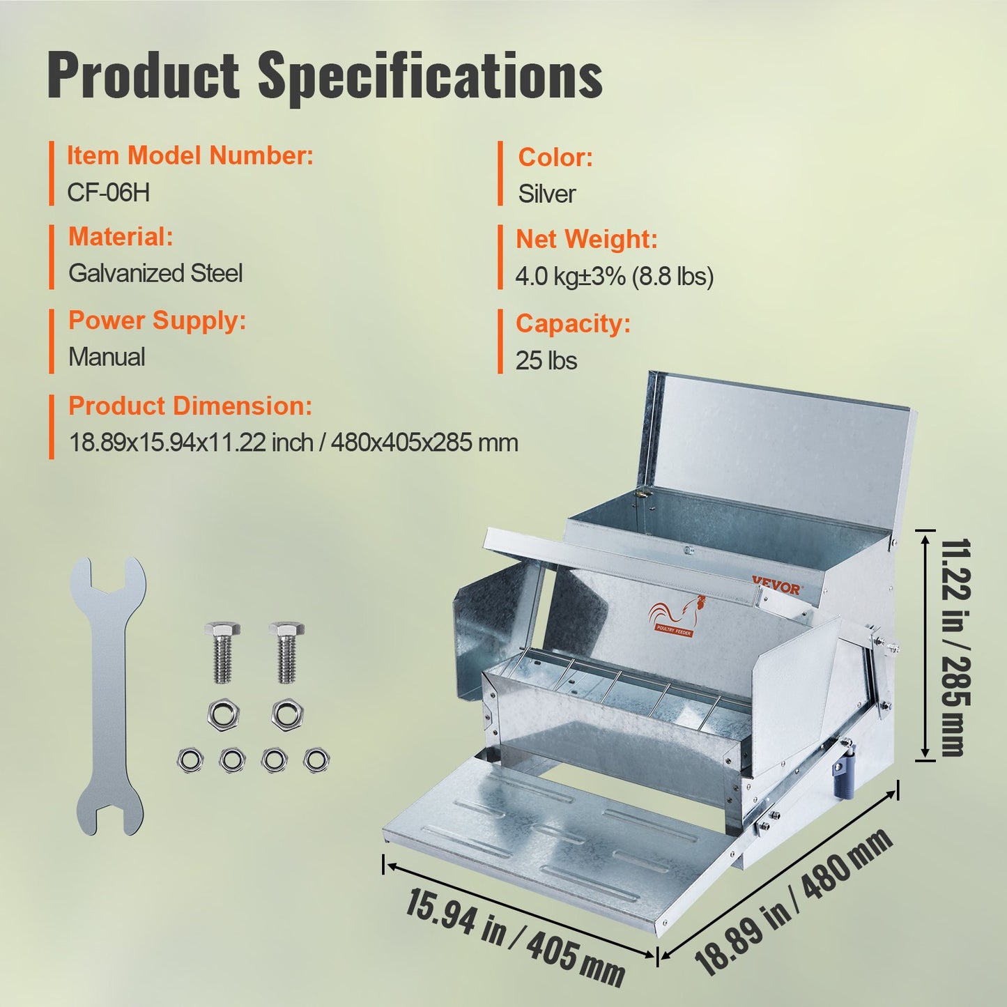 Vevor Automatic Chicken Feeder (25 lb) — Galvanized Treadle Feeder w/ Magnetic Lock, Feeds ~10 Chickens ~11 Days