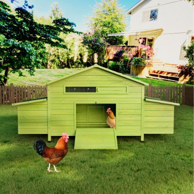 11.12 Ft Large Wooden Chicken Coop With 2 Free Range Doors  2 Nesting Boxes Perch Outdoor Hen House Poultry Cage