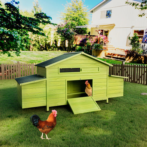 11.12 Ft Large Wooden Chicken Coop With 2 Free Range Doors  2 Nesting Boxes Perch Outdoor Hen House Poultry Cage