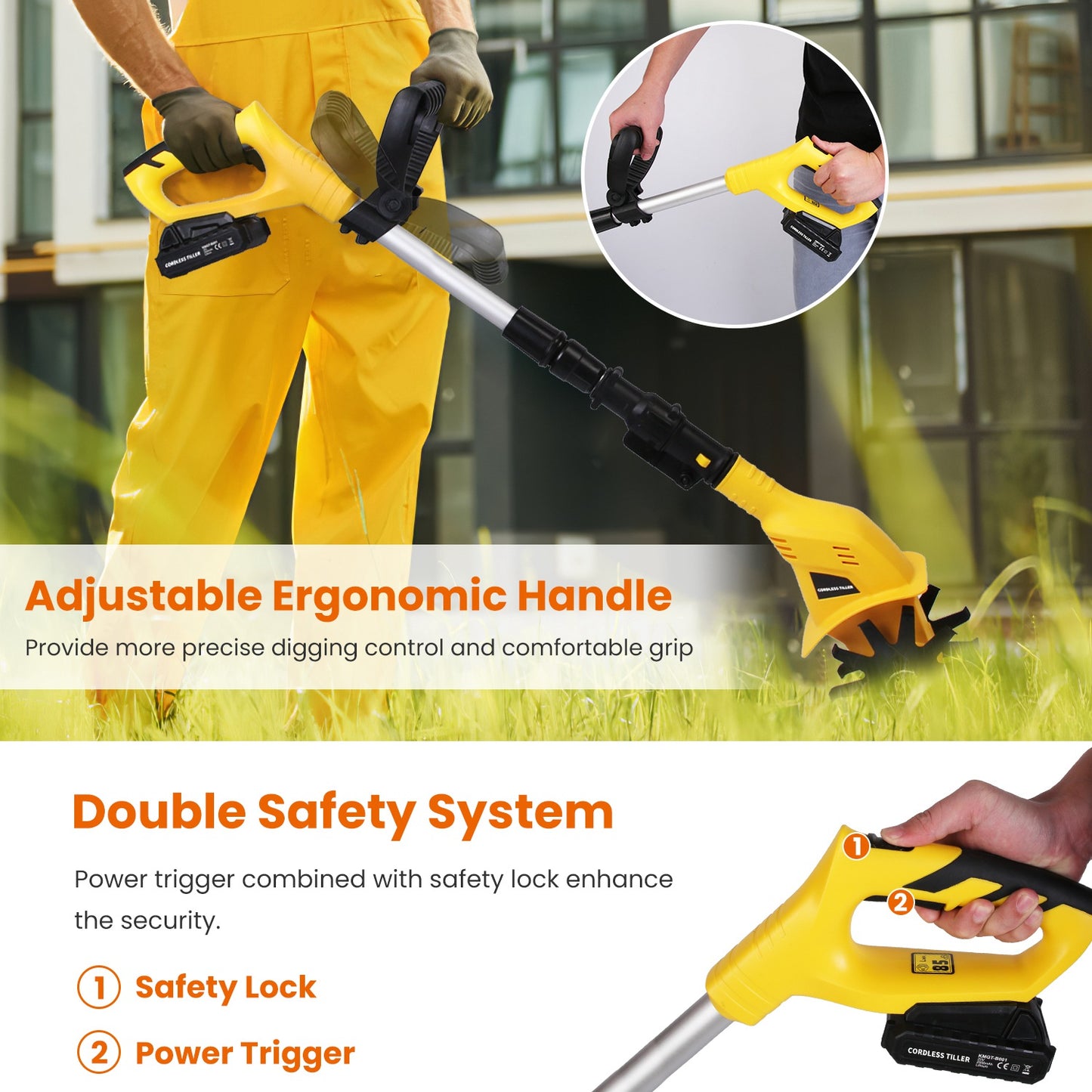 1 Set Cordless Electric Garden Tiller Cultivator With 20V Rechargeable Battery 3.93In Width 6.69In Depth 250RPM Max For Garden Yard Farm Lawn