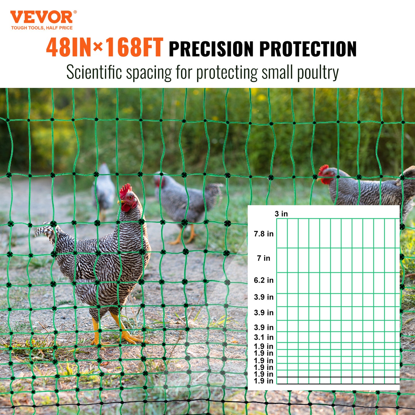 VEVOR Electric Fence Netting, 48inH X 168in L, PE Net Fencing Kit With Posts & Double-Spiked Stakes, Utility Portable Mesh For Chickens, Ducks, Geese, Rabbits, Used In Backyards, Farms, And Ranches