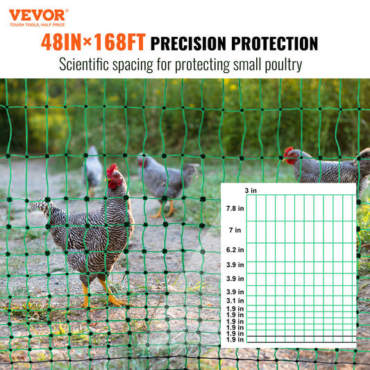 VEVOR Electric Fence Netting, 48inH X 168in L, PE Net Fencing Kit With Posts & Double-Spiked Stakes, Utility Portable Mesh For Chickens, Ducks, Geese, Rabbits, Used In Backyards, Farms, And Ranches