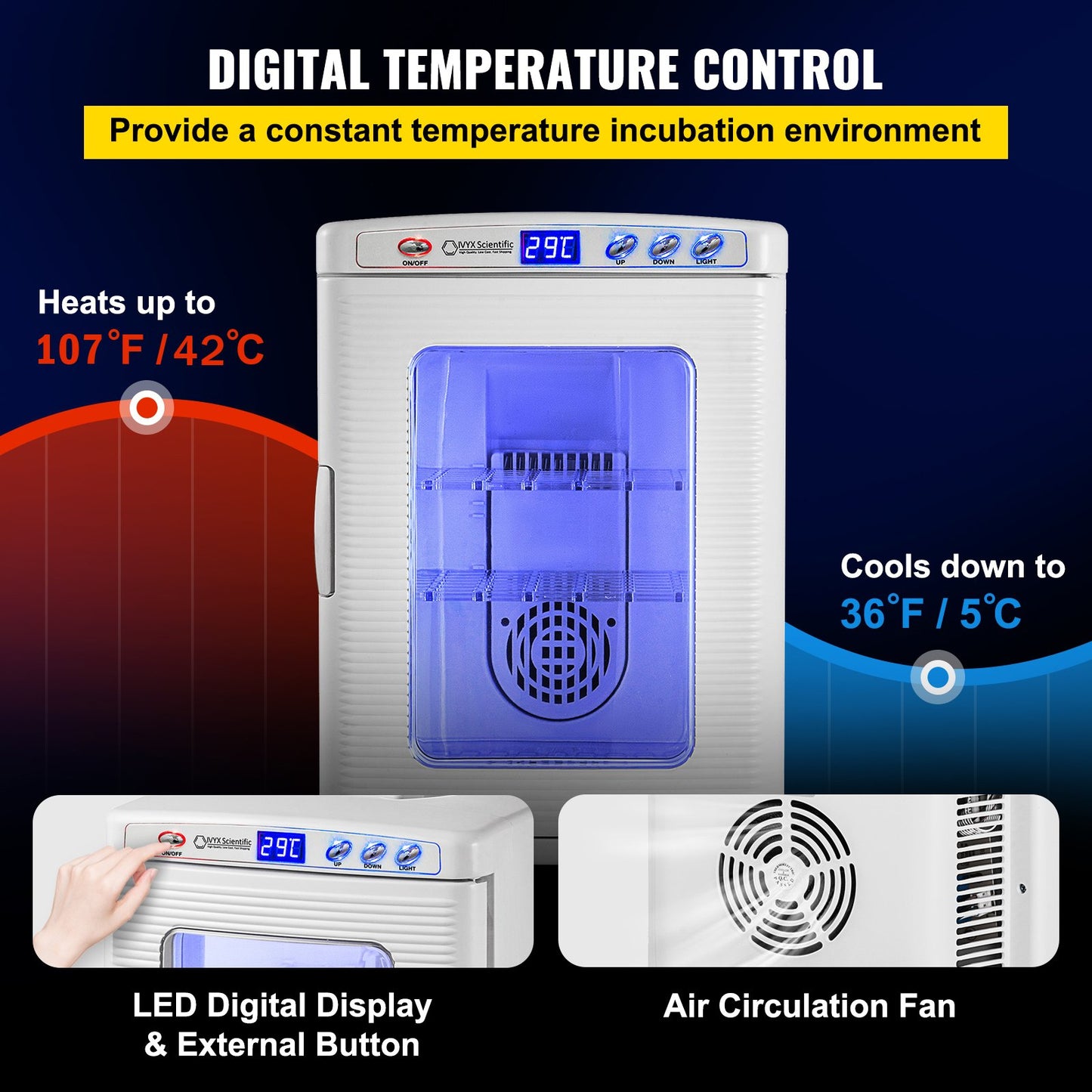 White Reptile Incubator 25L Scientific Lab Incubator Digital Incubator Cooling And Heating 5-42°C Reptile Egg Incubator 12V/110V Work For Small Reptiles