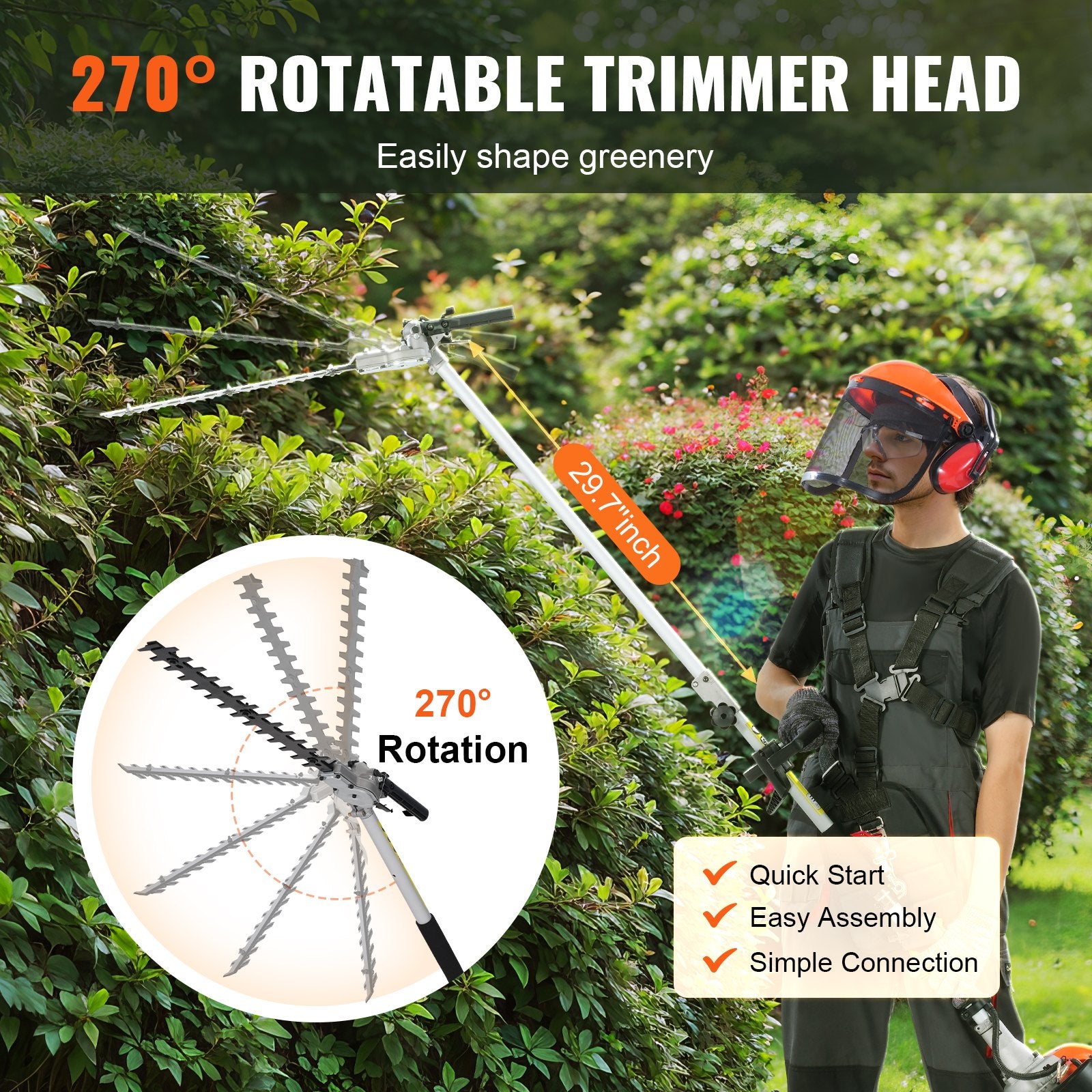 Rotatable hedge trimmer head angle adjustment