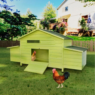 11.12 Ft Large Wooden Chicken Coop With 2 Free Range Doors  2 Nesting Boxes Perch Outdoor Hen House Poultry Cage