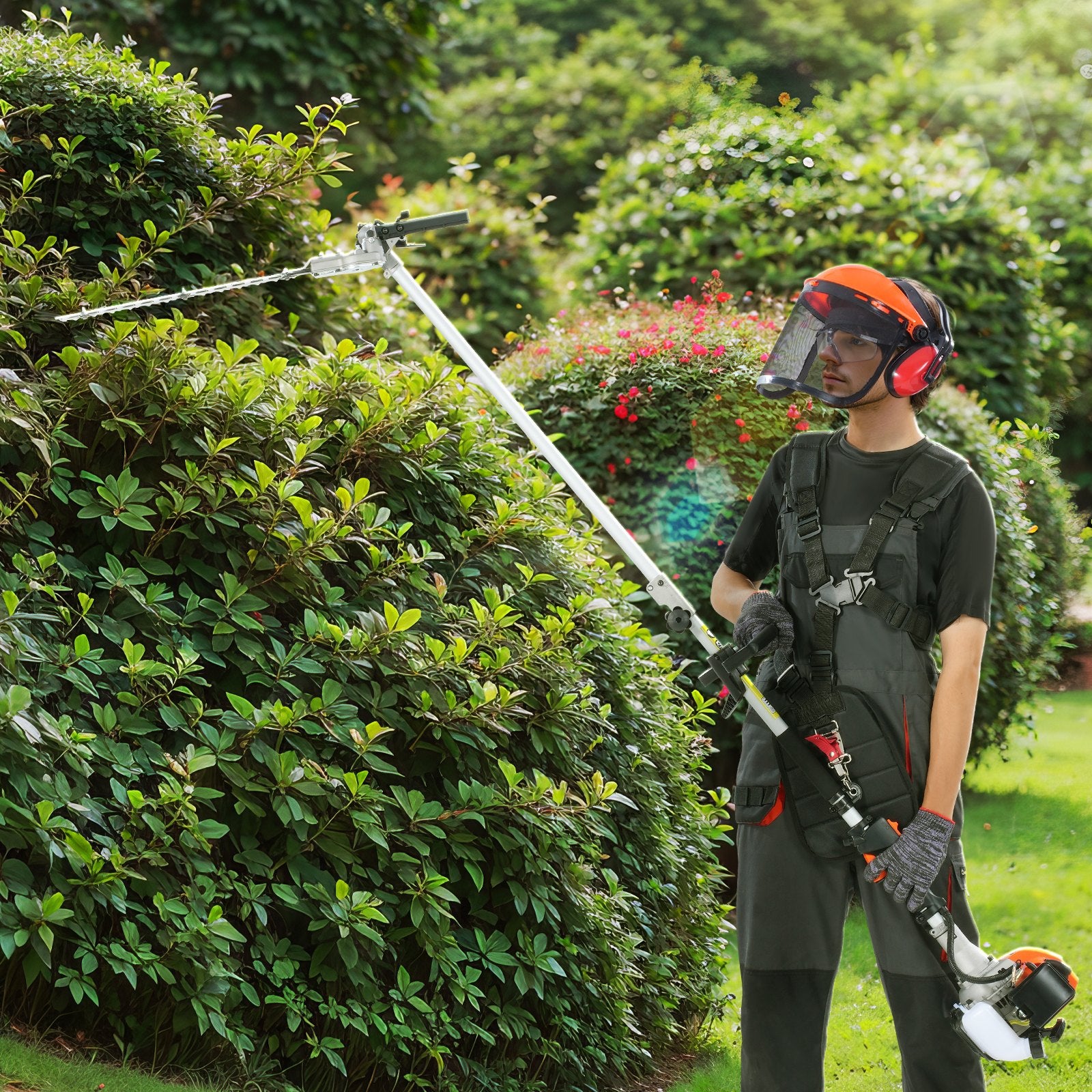 Using the VEVOR pole trimmer on hedges