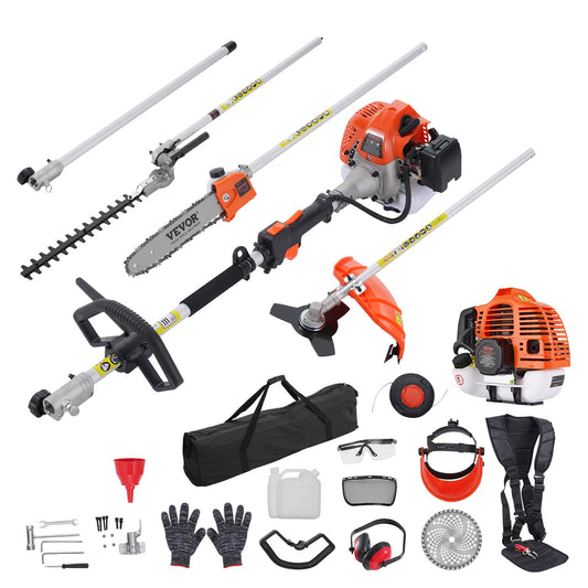VEVOR 6-in-1 Multi-Functional Trimming Tool Set, Gas Hedge Trimmer 33CC Weed Eater Bush Trimmer Chainsaw